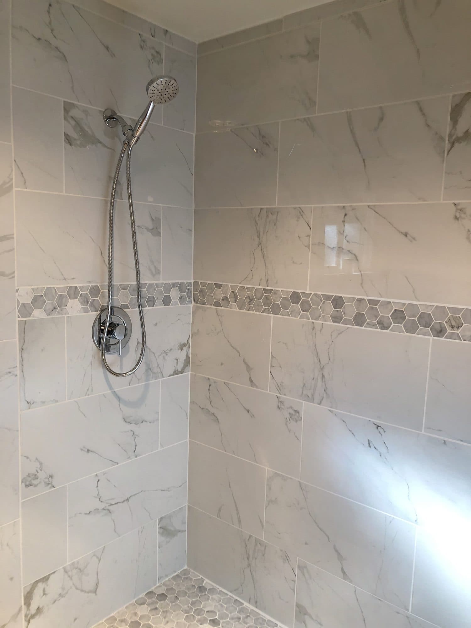 Tiled walk-in shower detail
