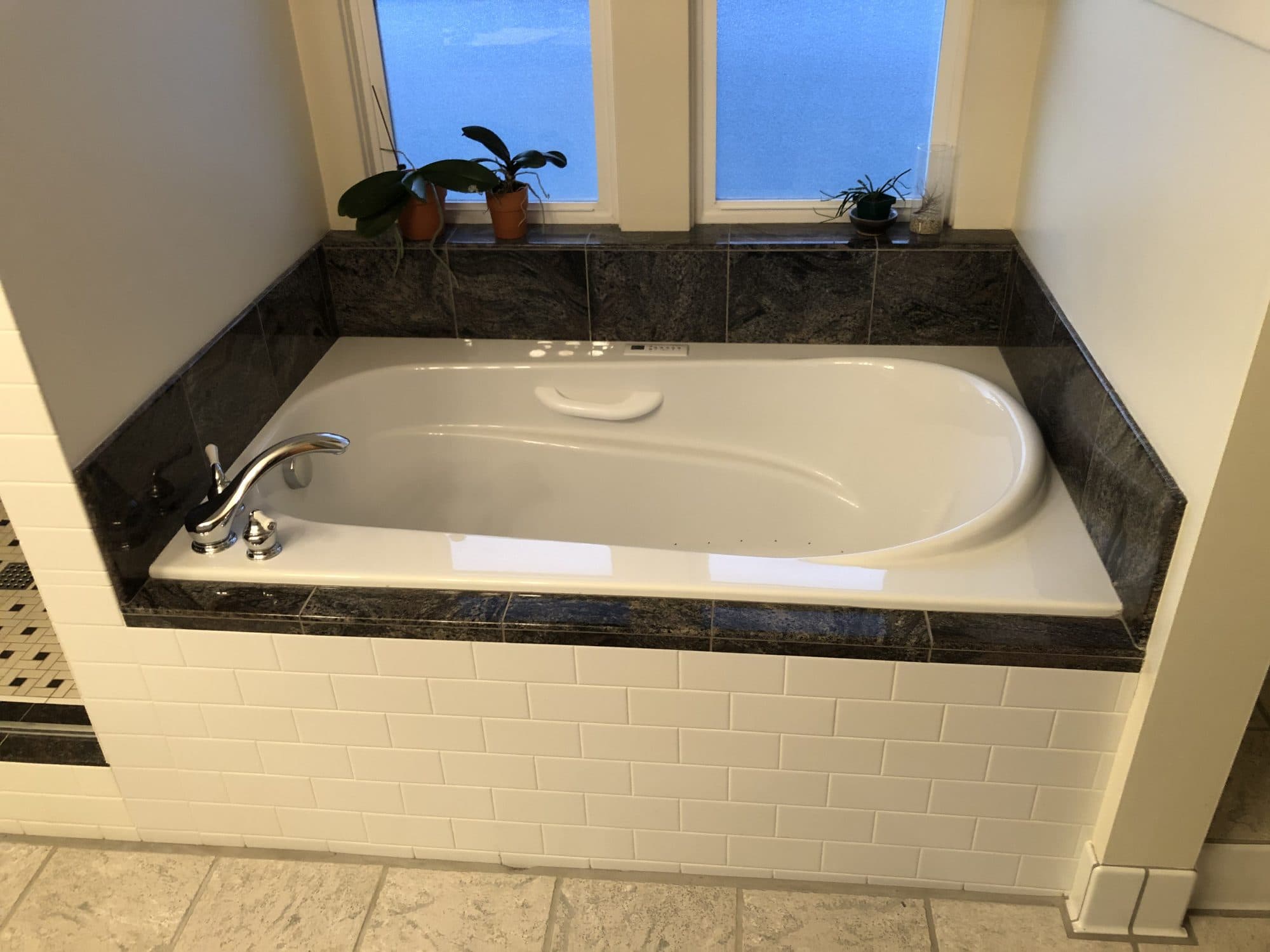Soaking tub with tile surround