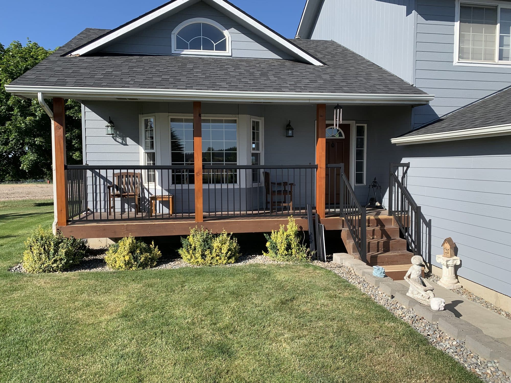 Finished front porch and deck