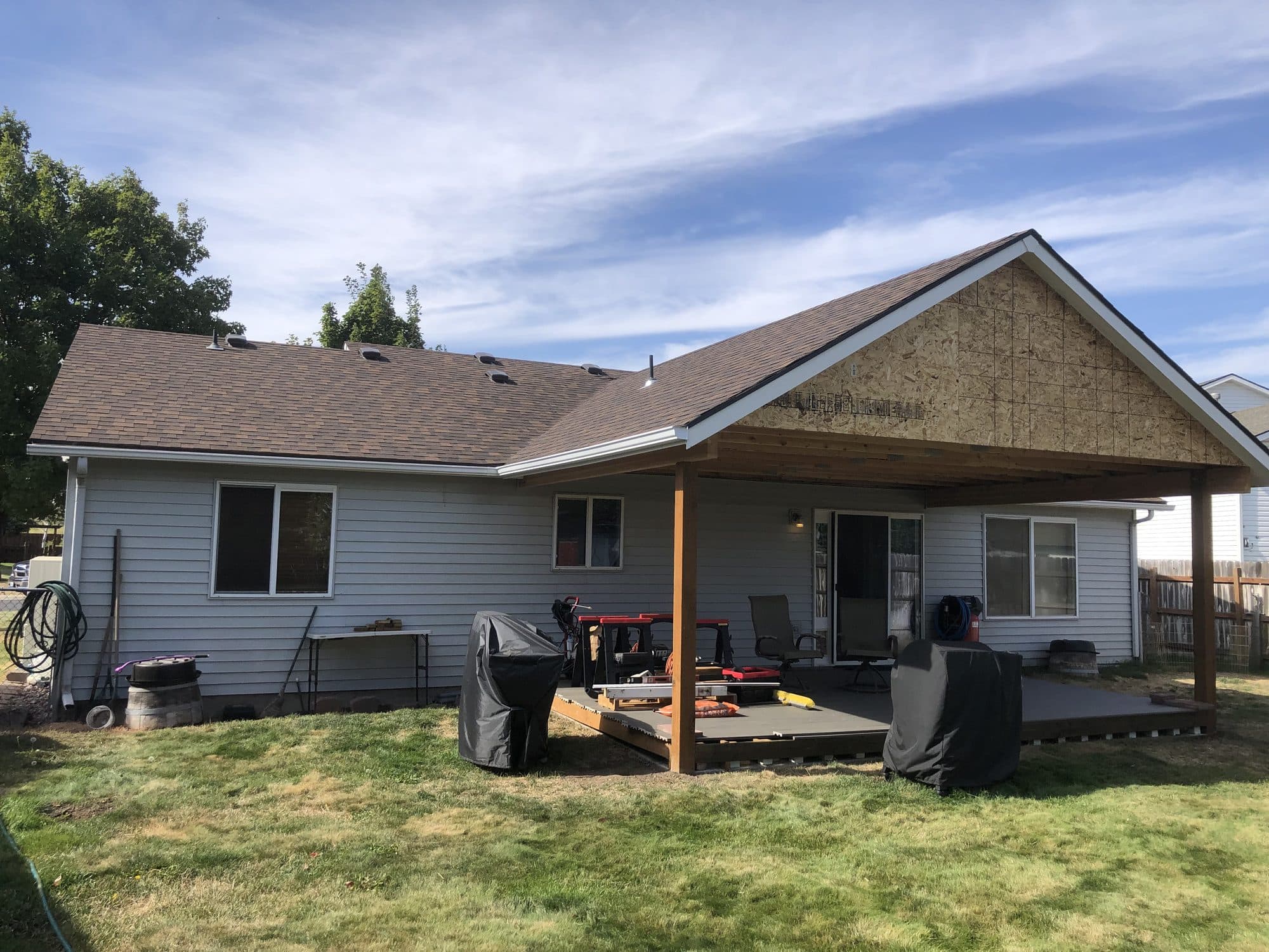 Finished patio cover and awning