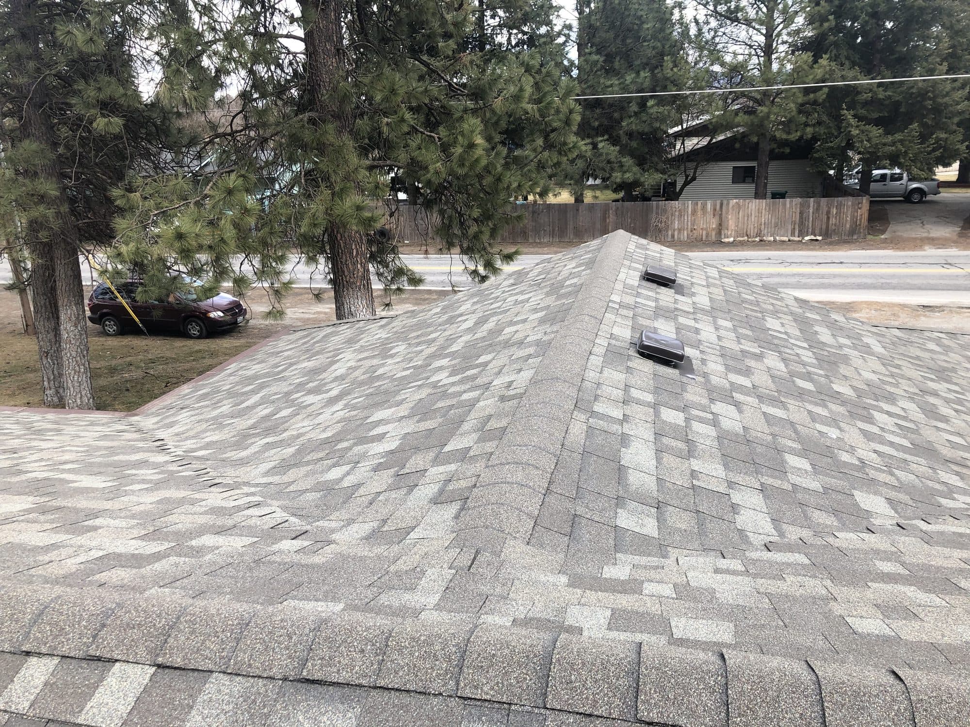 Close-up of new asphalt shingle roofing
